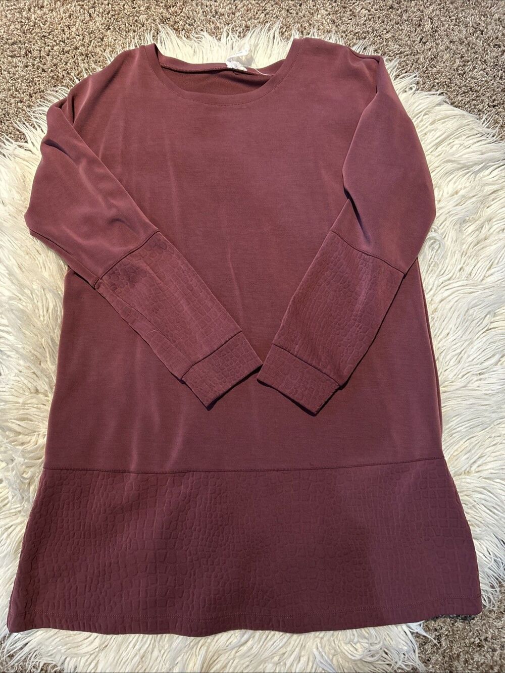 Large Cable And Gauge Plum Long Sleeve Knit Tunic Top Super Soft Texture Pattern